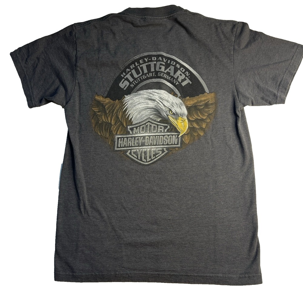 Vtg USA Harley Davidson Stuttgart Germany Men's Shirt‎ Size Small Gray Biker